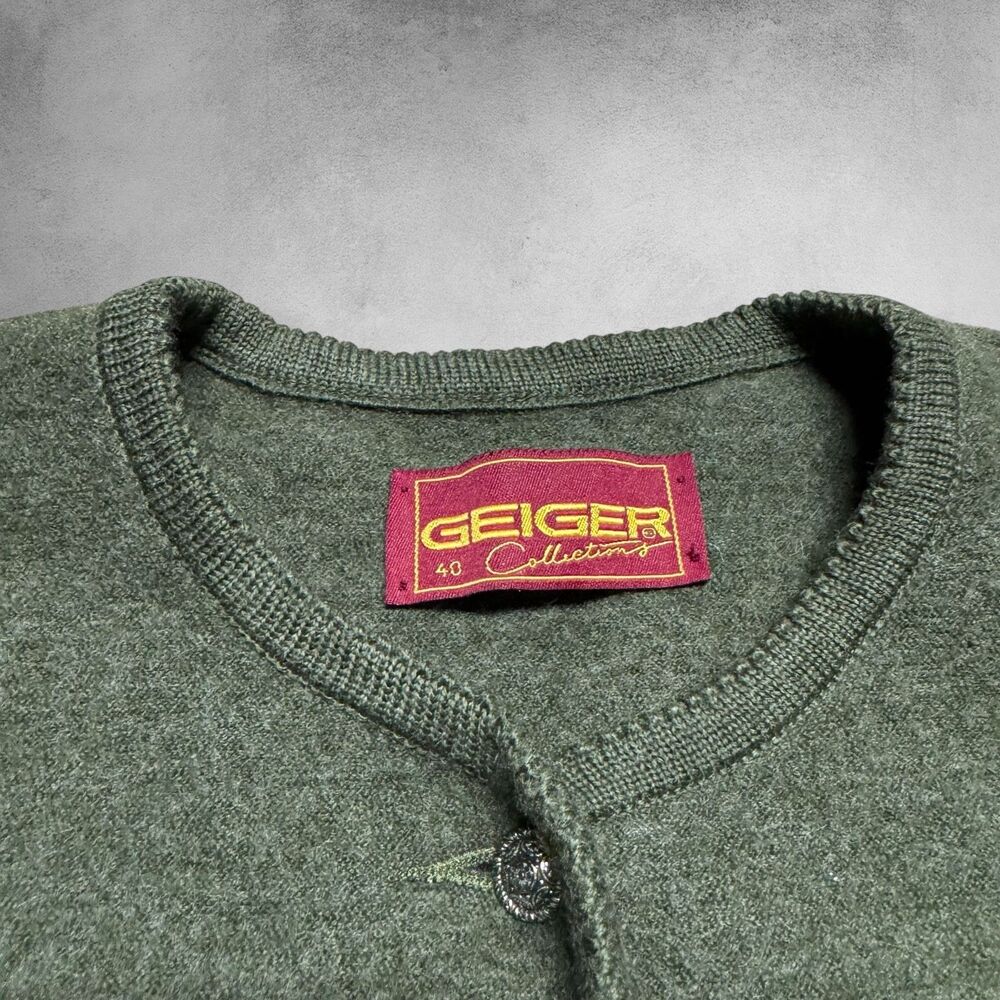 GEIGER Austria 100% Boiled Wool Cropped Cardigan Sweater Jacket Green 40 US 10 - Picture 2 of 7